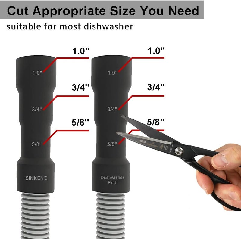 TT FLEX Universal Dishwasher Drain Hose - 10 Ft Discharge Hose - Corrugated and Flexible Dishwasher Hose Drain Replacement with Clamp - Image 2